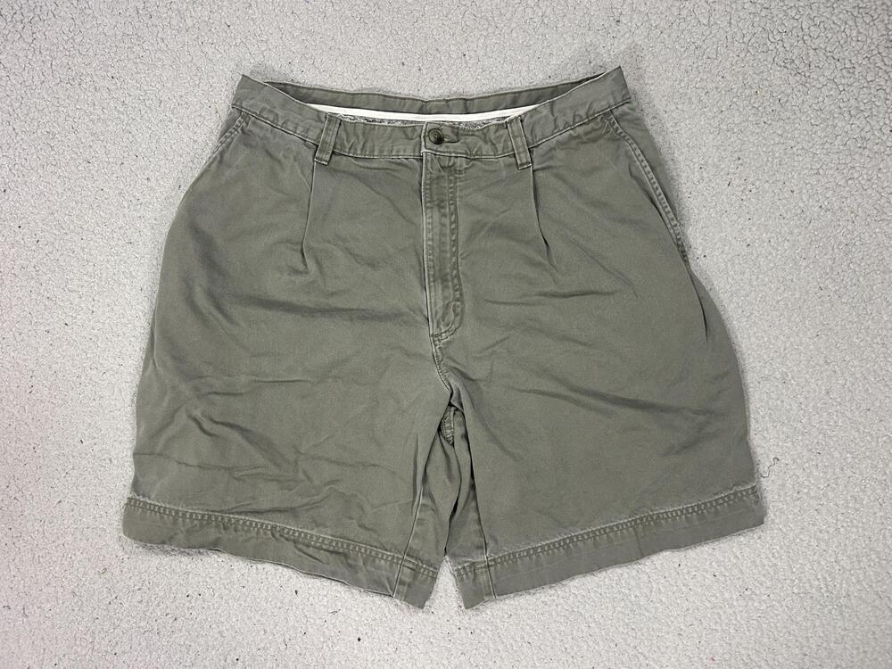 Vintage Collections Shorts Mens 34 Green Pleated Chino Relaxed Fit Cotton Casual